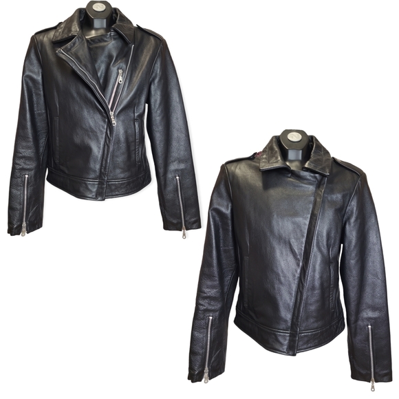 Vintage Wilsons leather womens Black leather biker jacket asymmetrical zip M - Picture 2 of 16